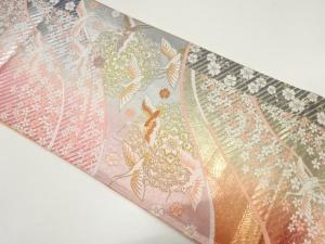 華紋に鶴・桜模様織り出し　袋帯
